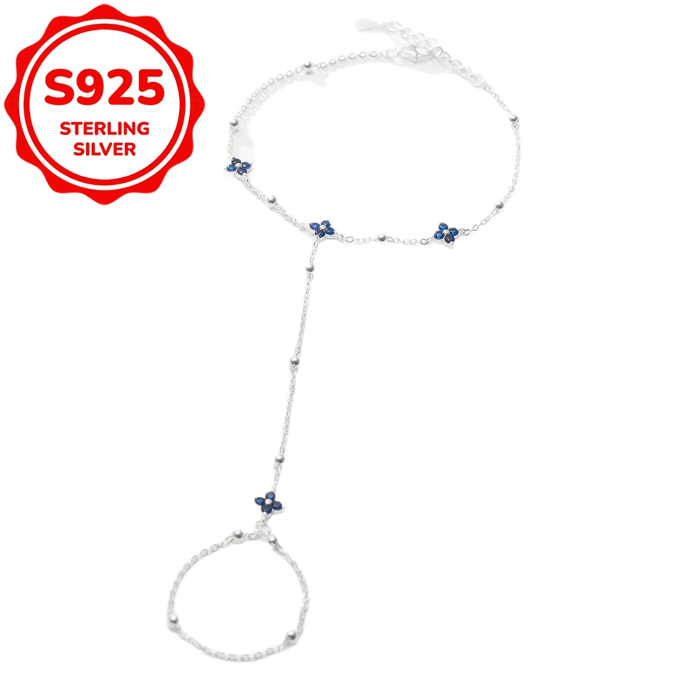 Women's Unique Blue Four-Leaf Clover Cubic Zirconia Bracelet